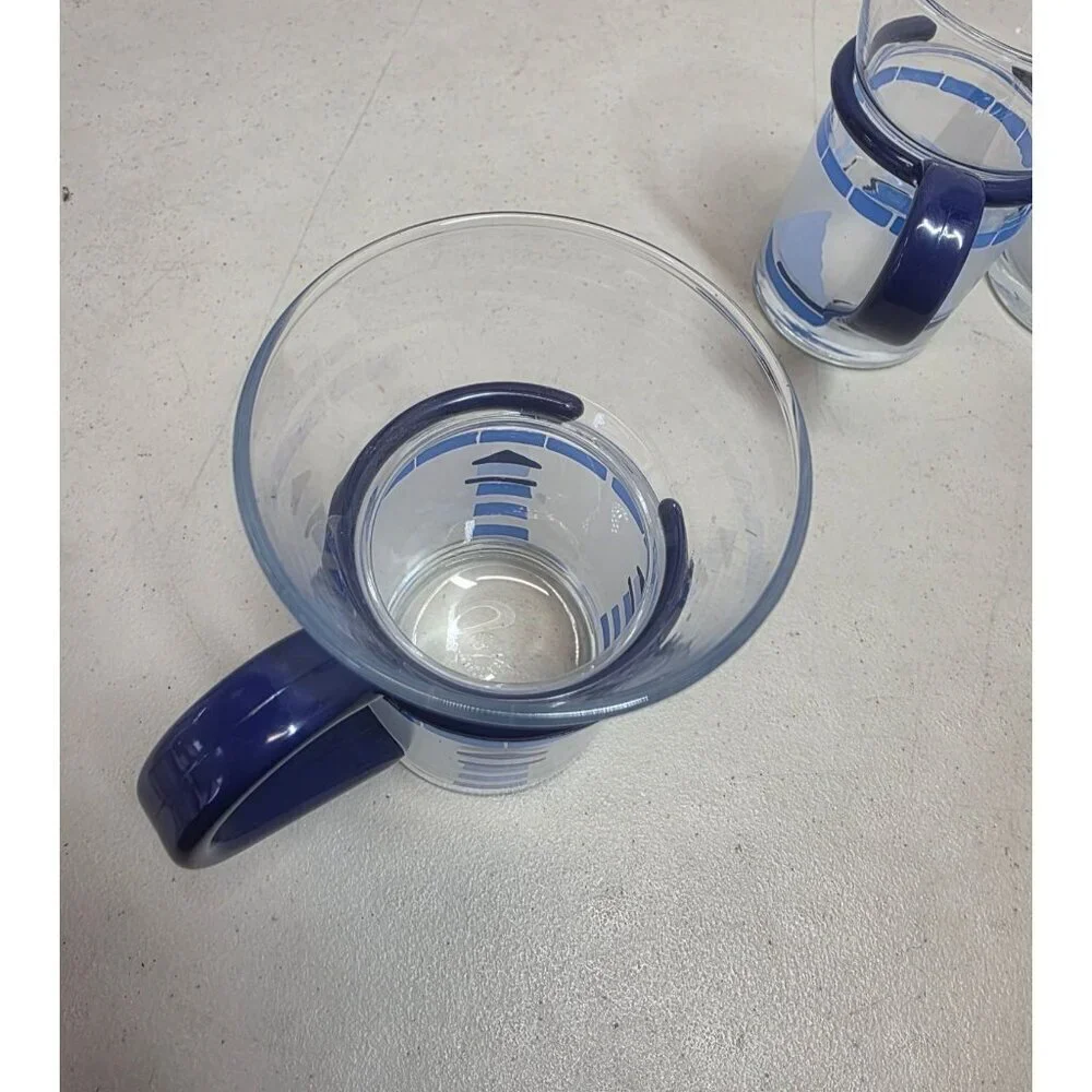 Inspiration Glass Mugs Set of 5 Blue Nautical 10oz Cap Removable Handles VTG Y2K